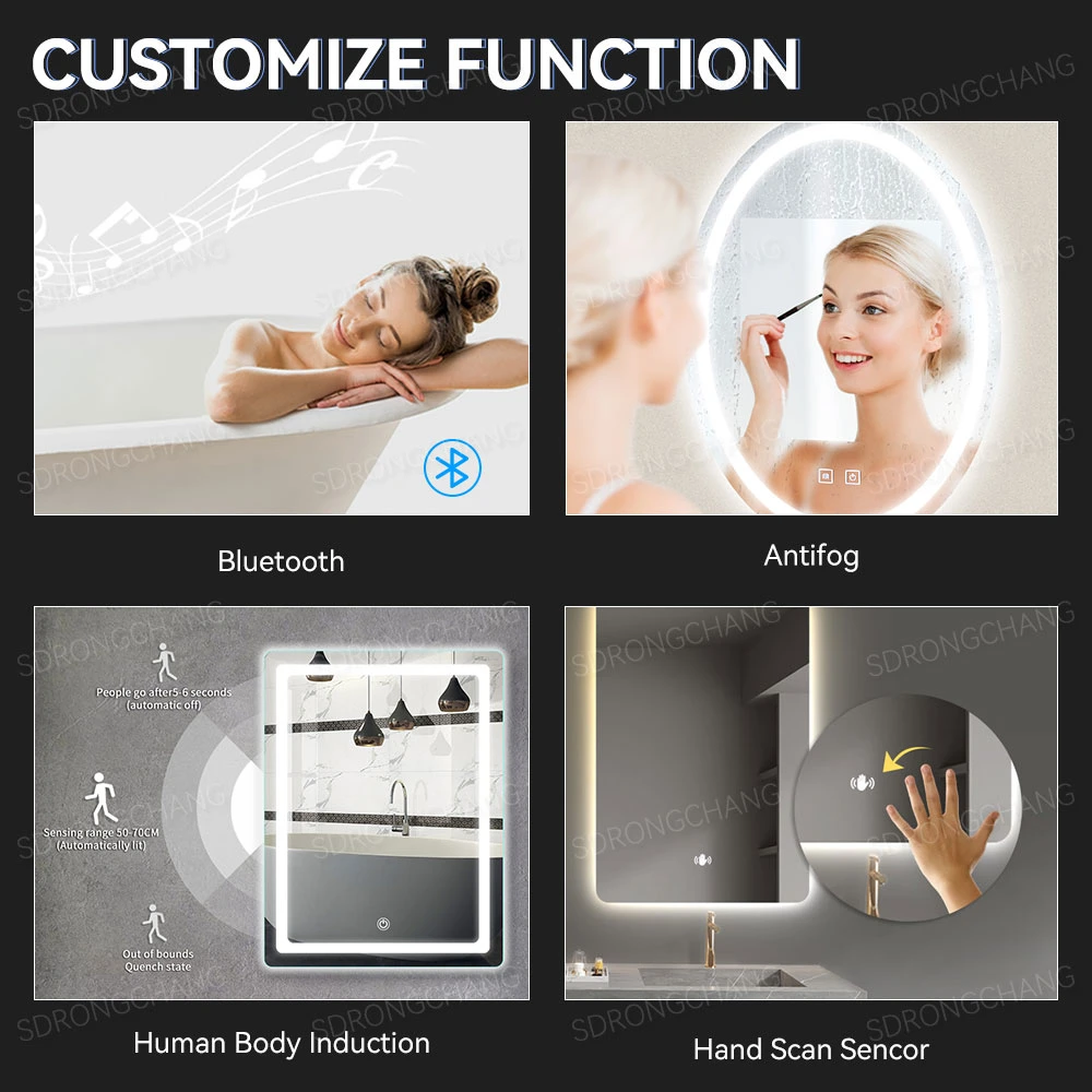 Hot Selling Fogless Heat Rectangle Blue_Tooth Music Electric Magnifying Mirror