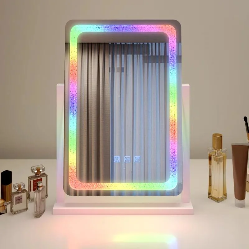 Rectangular LED Metal Floor Mirror Pattern Lighted Makeup Mirror