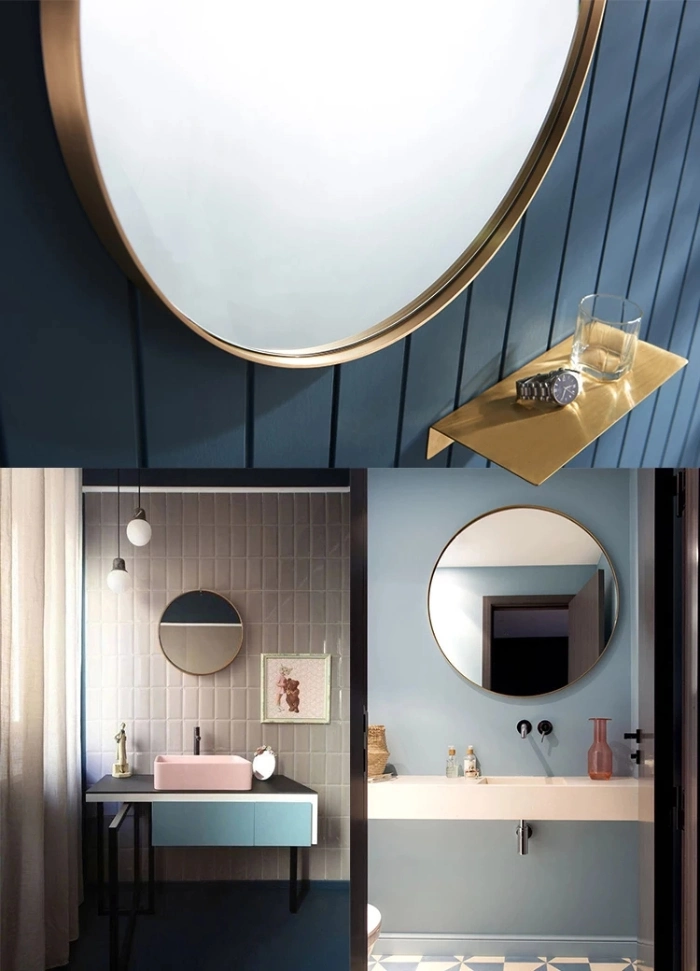 Jinghu Home Decor Customized Wooden Aluminum MDF PVC Bathroom Framed Mirror Makeup Vanity Wall Mirror