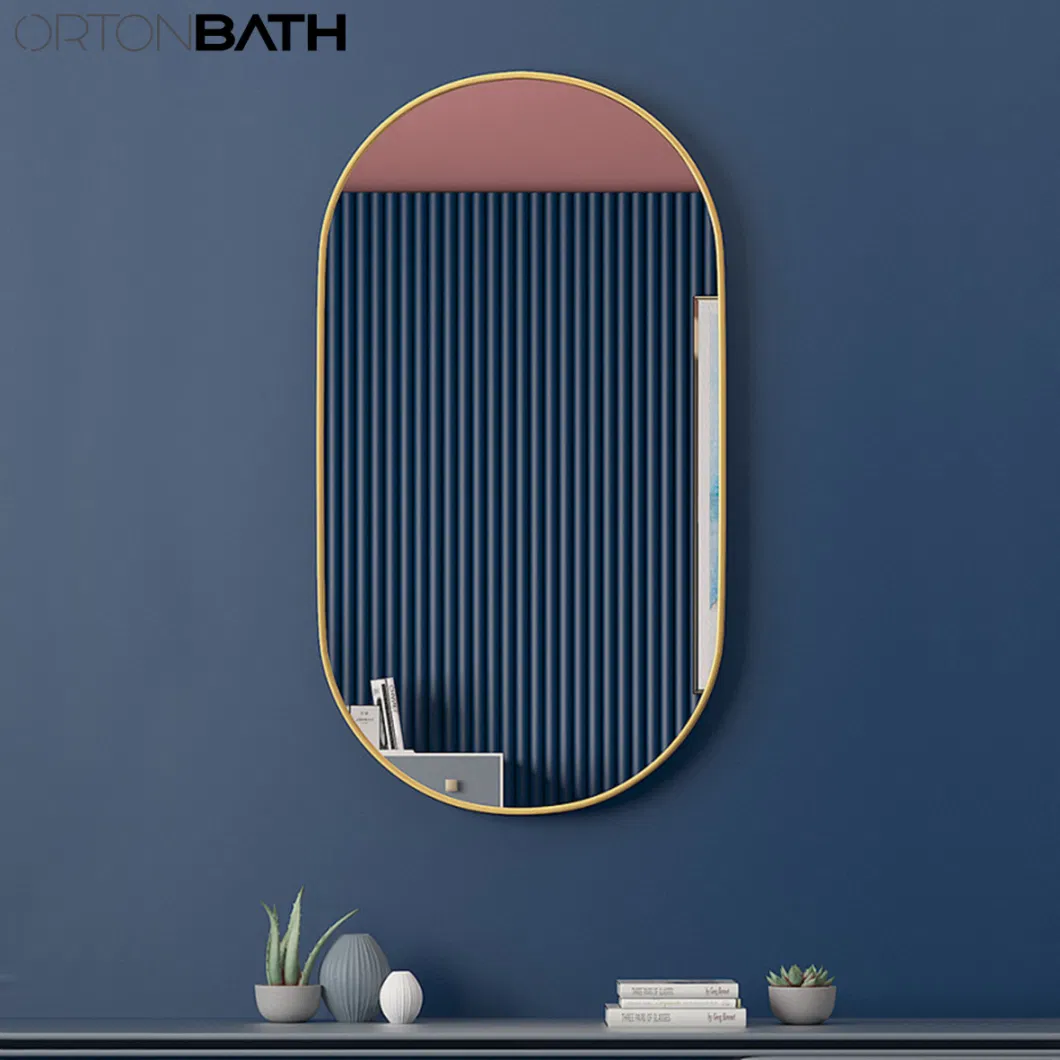 Ortonbath Modern Wall Mounted Decorative, 20X32 Inch Gold Oval Metal Frame Wall Mirror, for Entrance Bathroom Bedroom Living Room