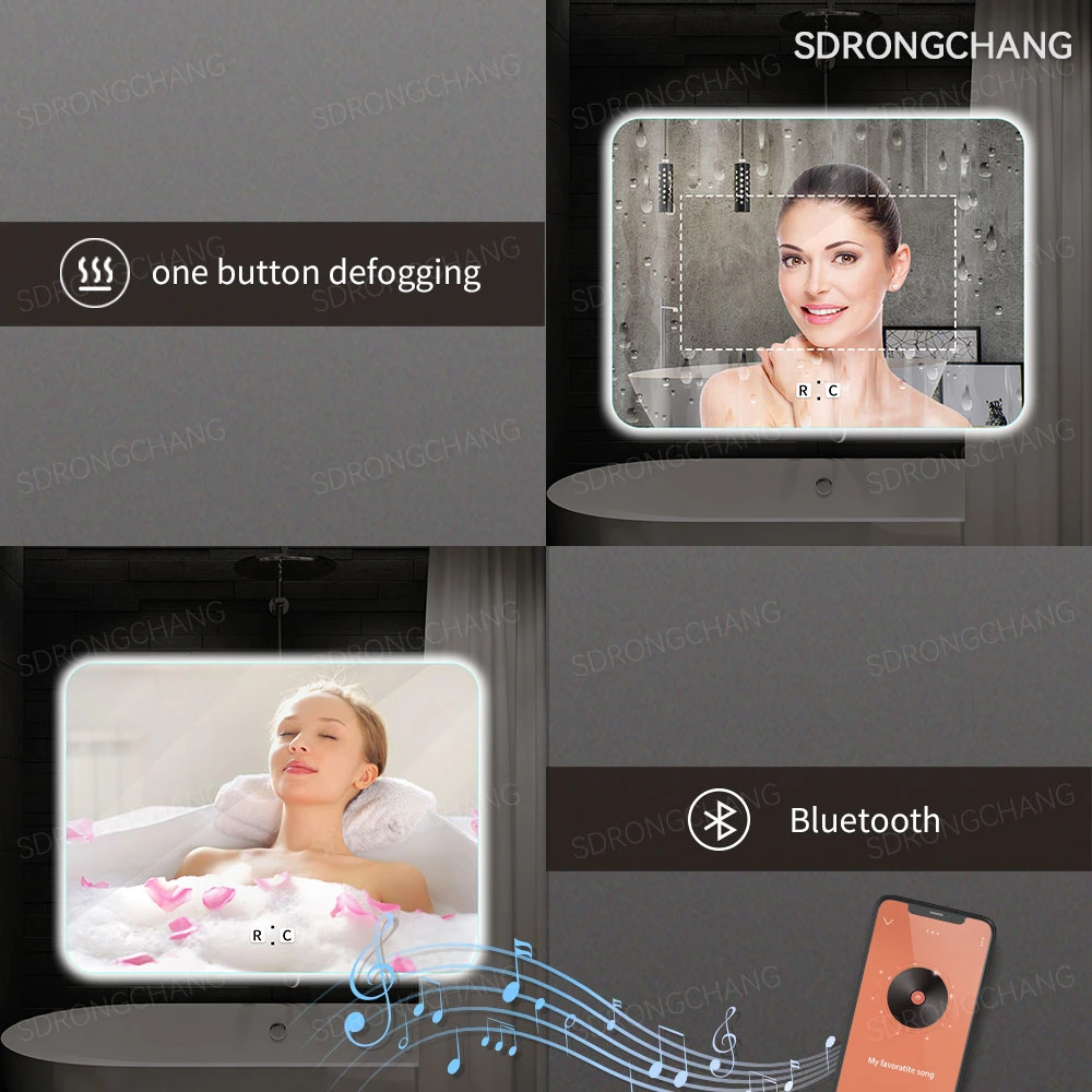 Bathroom Smart Touch Rectangular Illuminated Shower Foggless Shaving LED Mirror