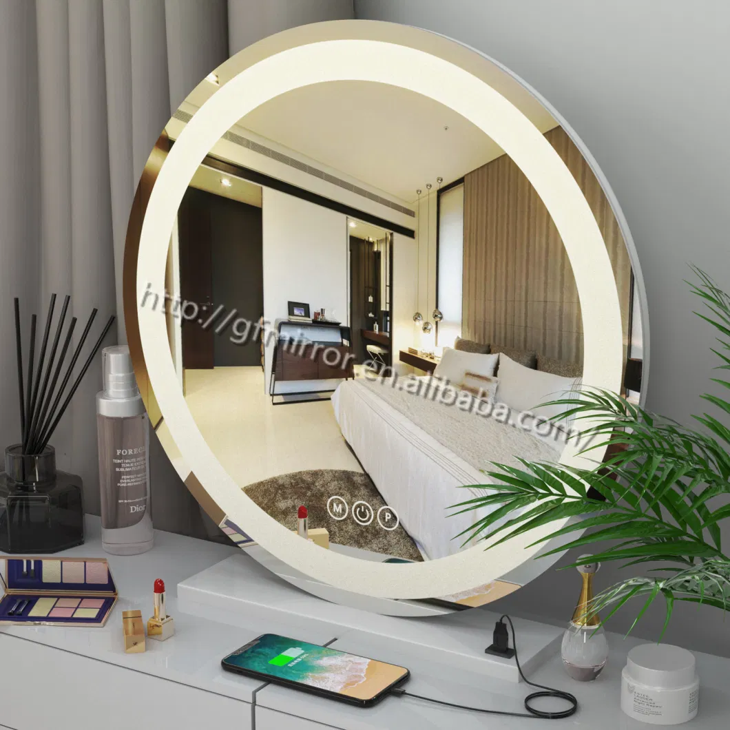 Round Shape Table and Wall Mounted Hollywood Mirror in Gold Color Gmm2022