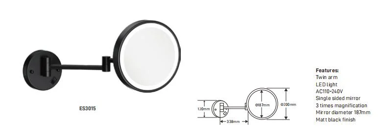 Black Round Make up LED Light Magnifying Mirror