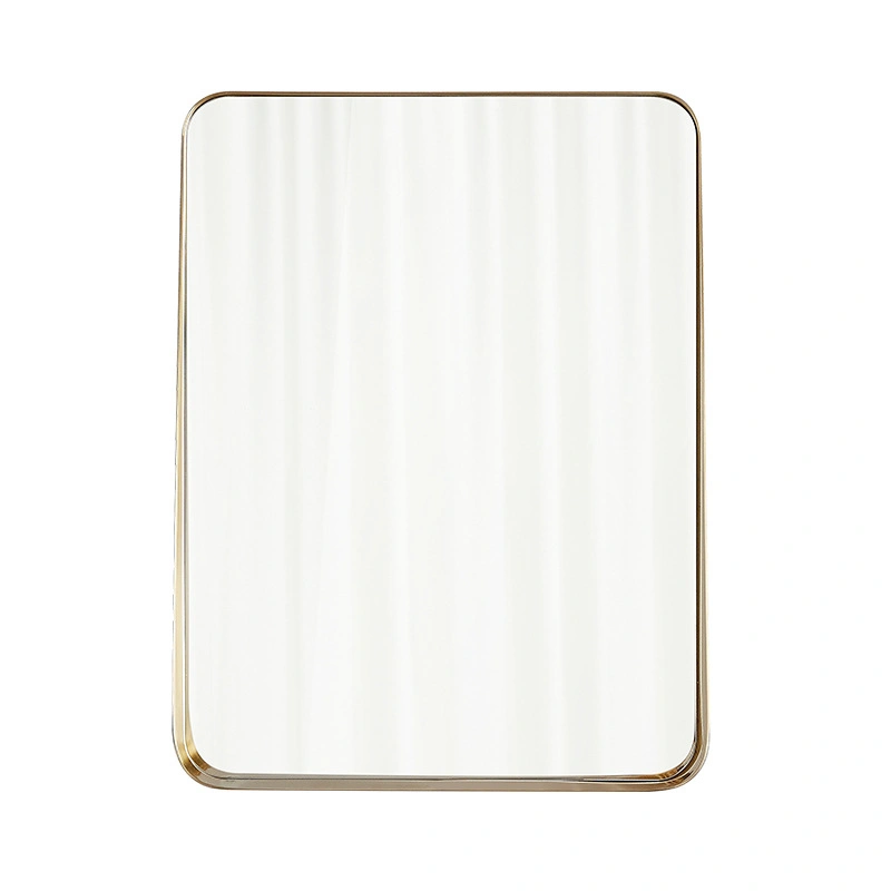 Square Rounded Frame Brass Champagne Gold Bathroom Mirror with Shelf Stainless Steel Bathroom Mirror Bathroom Pendant