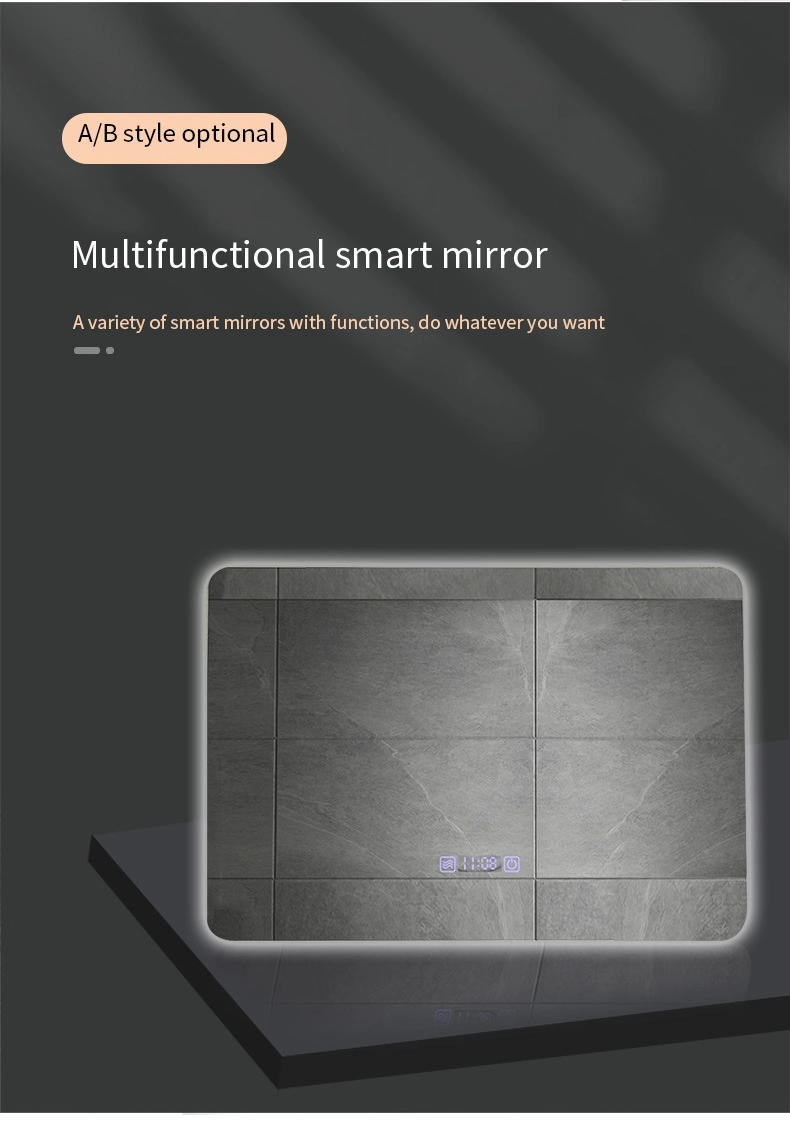 Sensor Switch Large Rectangular Vanity Mirror Anti Fog Bathroom Wall Mounted Frameless Smart LED Mirrors