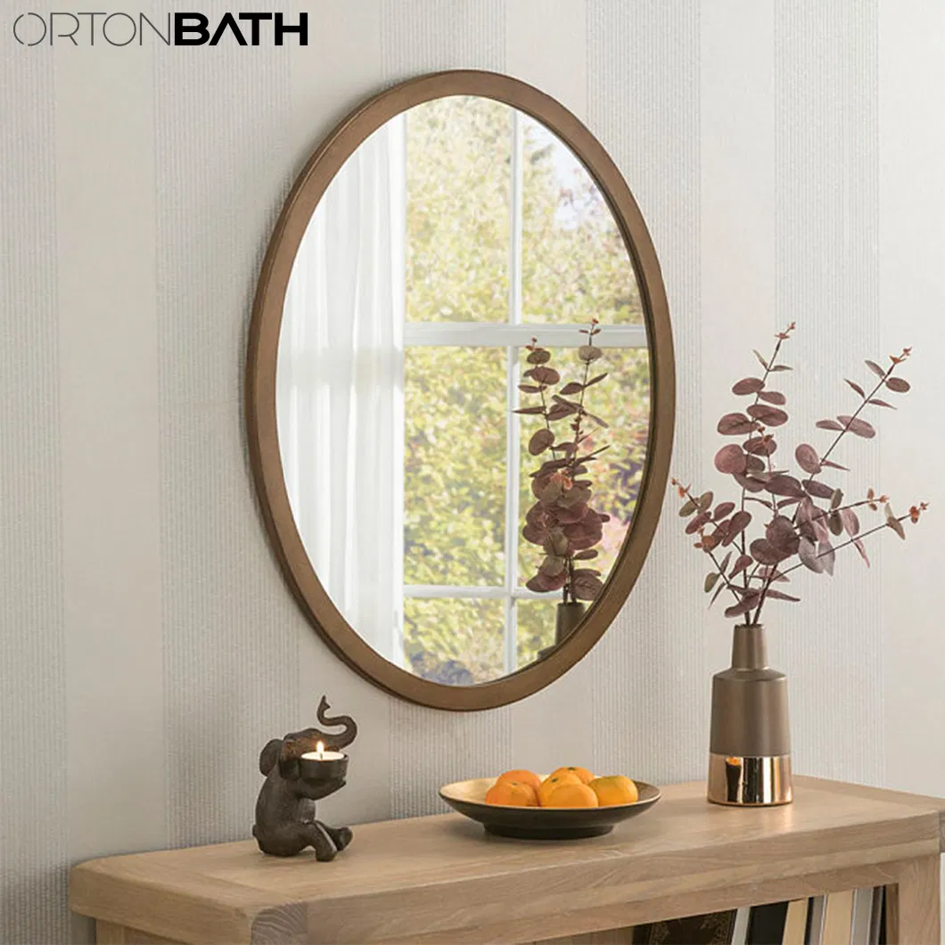 Ortonbath Round Mirror, Gold Wood Framed Wall Mirror Rectangle Bathroom Mirror Vanity Modern Farmhouse Tilting Mirror for Wall Hangs Reversible