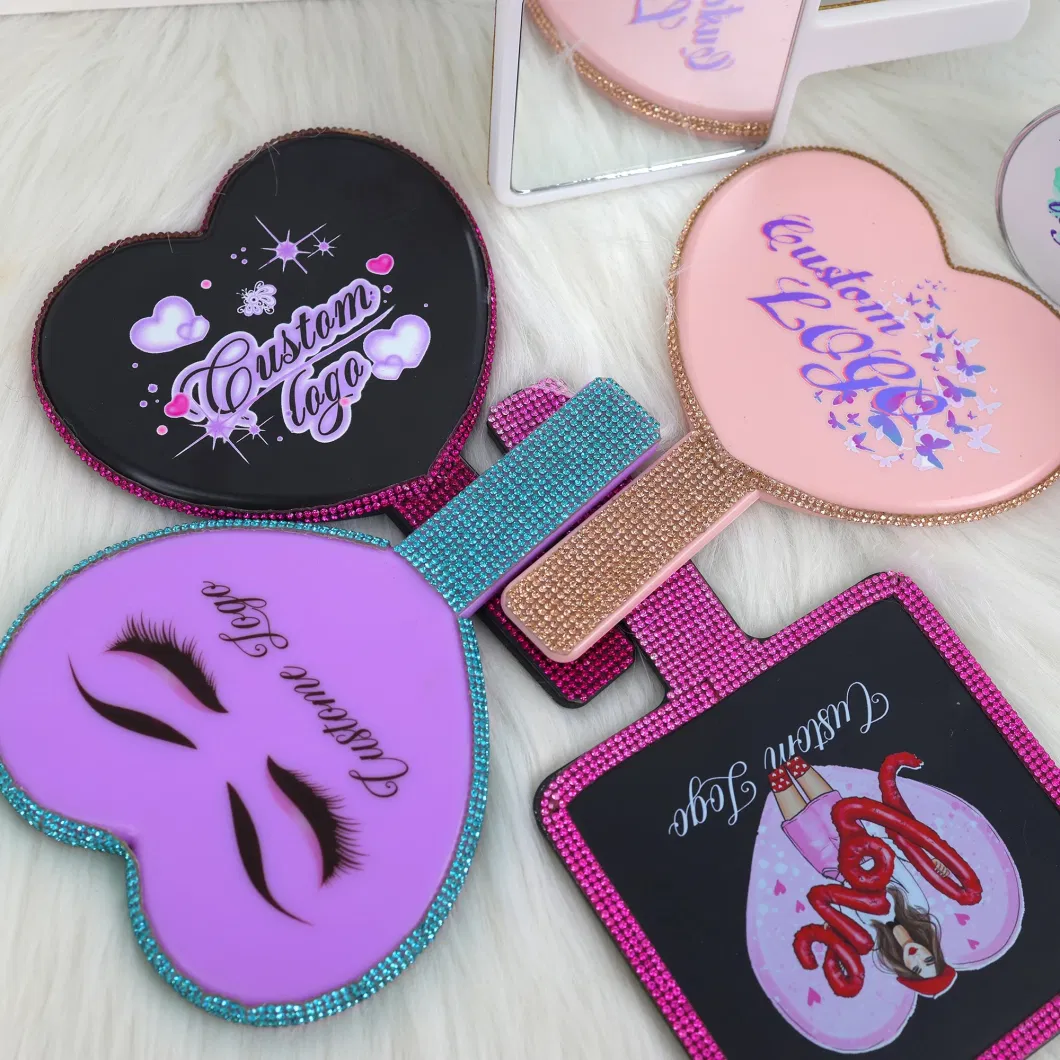 Hand Makeup Mirror with Handle Custom Cosmetic Customise Your Pocket Mirror Logo Hand Mirror for Beauty Girl Apply Cosmetics