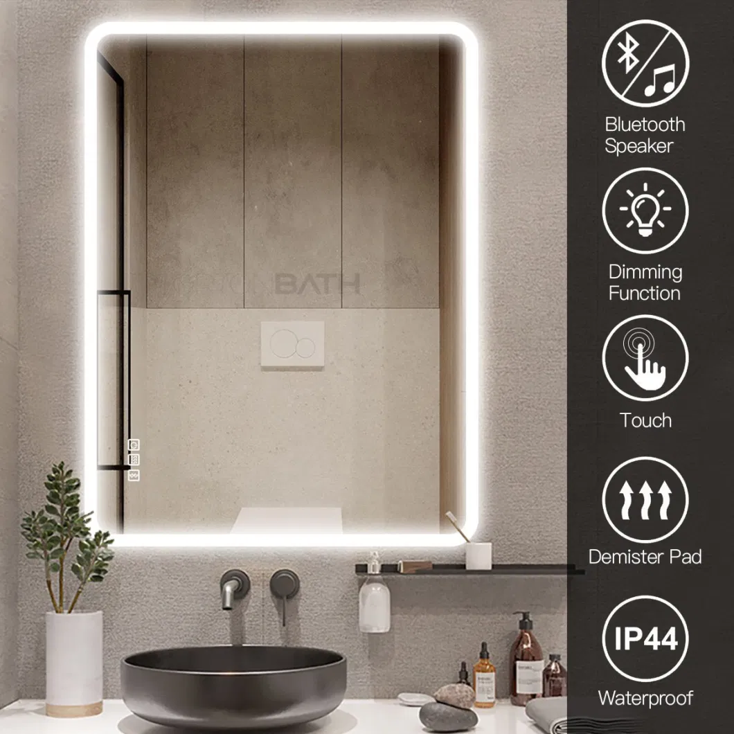 Ortonbath Vanity Smart Mirror with Lights Wall Mounted 24X32 Inch Dimmer Defogger Crystal Clear Shatterproof LED Bathroom Mirror with Bluetooth Music Speaker