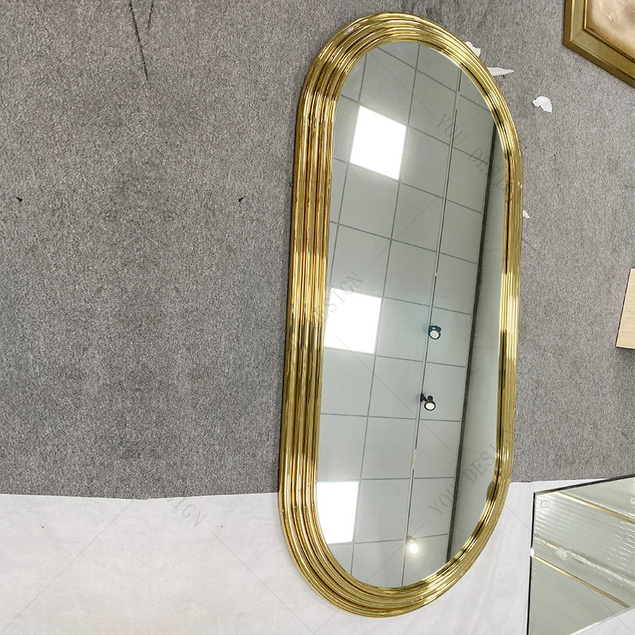 Luxury Bathroom Oval Gold Stainless Steel Frame Hotel Bath Room Floor Mirrors