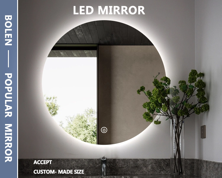 LED Round Frameless Mirror Wall-Mounted 6500K Backlit Dimmable Lighted Bathroom Vanity Anti-Fog