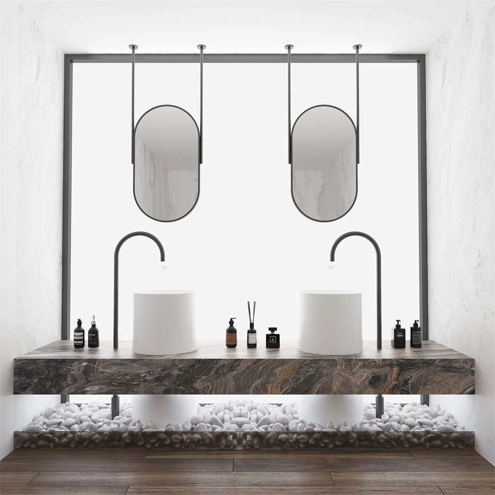 Hotel Use Black Stainless Steel Framed Custom LED Wash Basin Mirrors