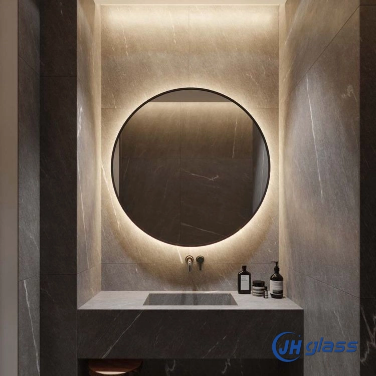 Decorative Hotel Bathroom Illuminated Metal Iron Frame Round Illuminated LED Mirror with Defogger