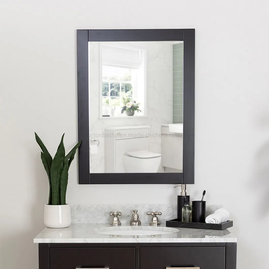 Ortonbath Art Non-Beveled Wood Bathroom Mirror 25.25X19.25 in, Hardwood Wedge Chocolate Frame Wall Mirror Brown, Medium