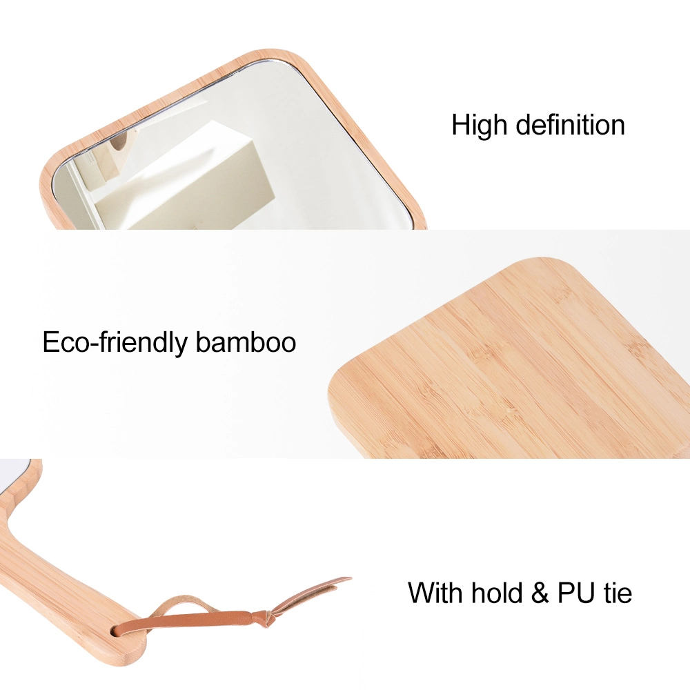 High Quality New Vanity Makeup Table Bamboo Hand Hold Gift cosmetic Mirror