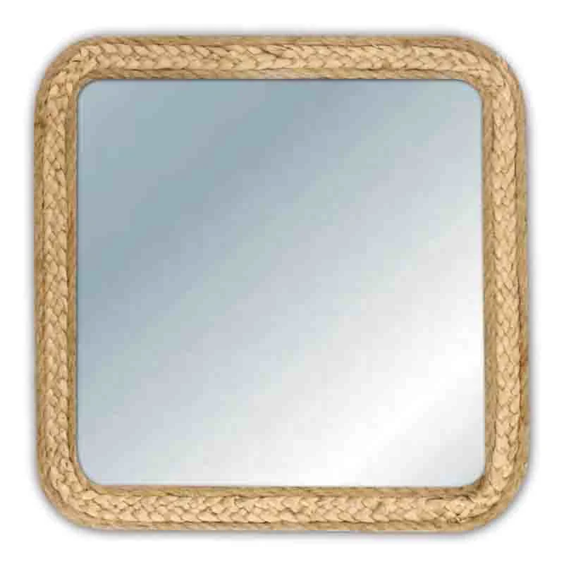 Straw Woven Mat Rope Mirror with Wooden Frame for Home Decoration, MDF Mirror Frame with Straw Woven Mat Rope Cover, Wooden Mirror Frame