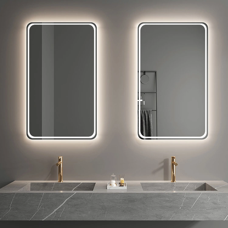 Frameless Rectangle LED Mirror Bluetooth Bathroom Mirror Interior Deco Wall Mirror