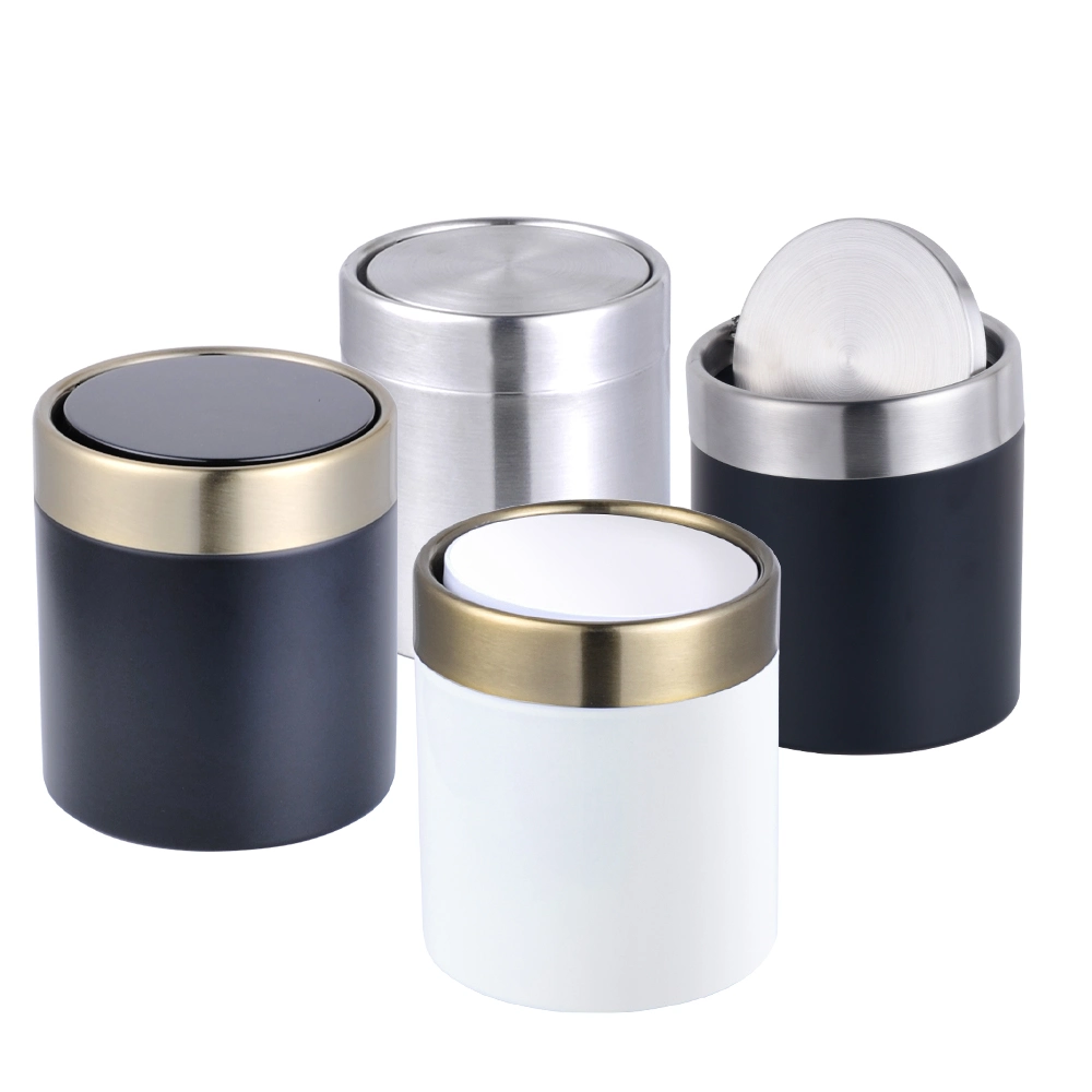 Wholesale Stainless Steel Tabletop Trash Can Wave Cover Swing Lid Dustbin Counter Top Garbage Bin