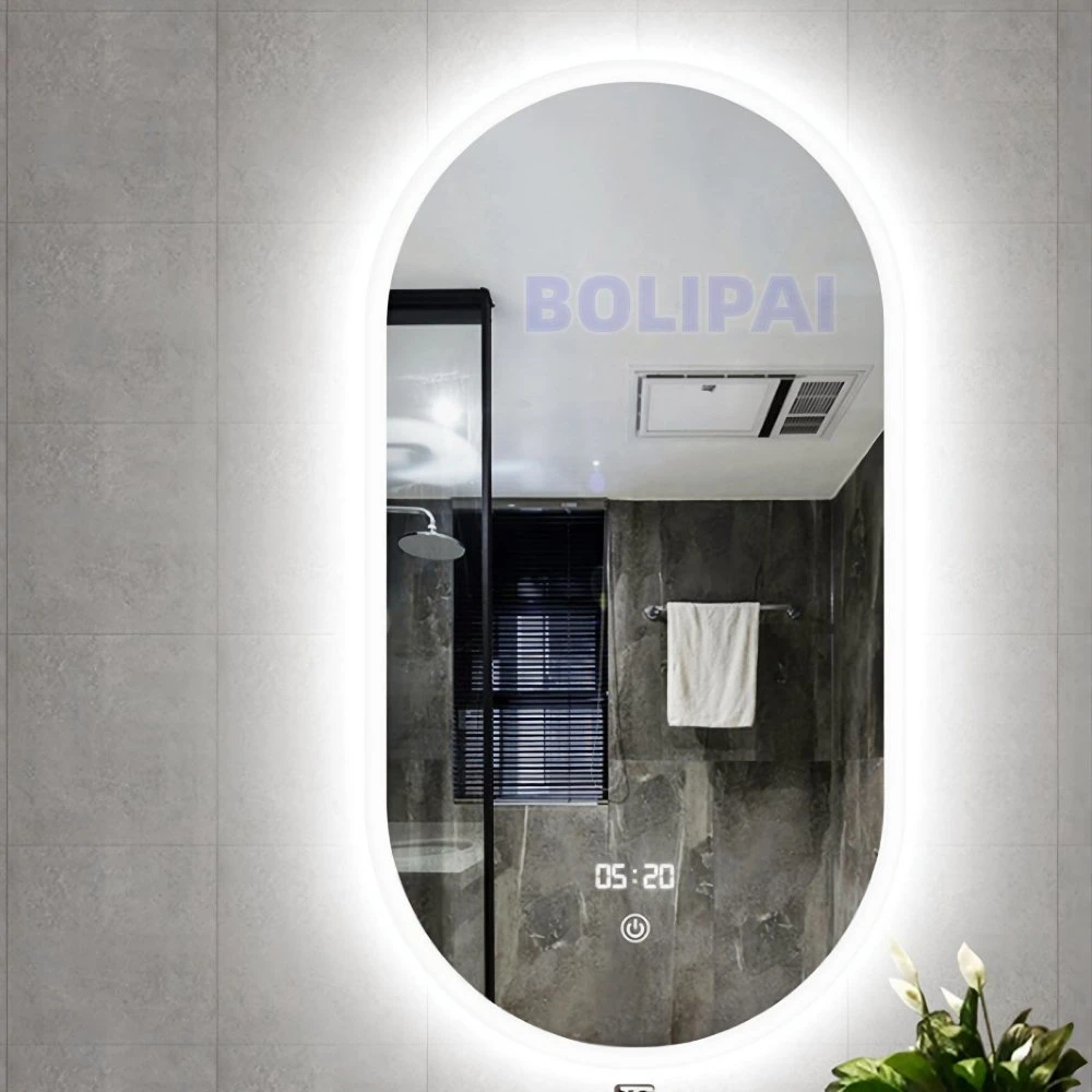 Custom Salon Touch LED Wall Mirrors Frameless Bath Mirrors with Time Display