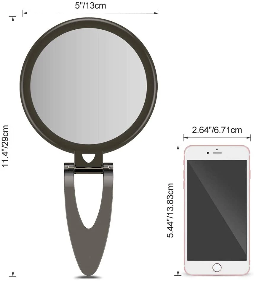 One Side Plastic Round Shape Mirror Custom Logo Long Hand Held Cosmetic Makeup Beauty Vanity Mirror