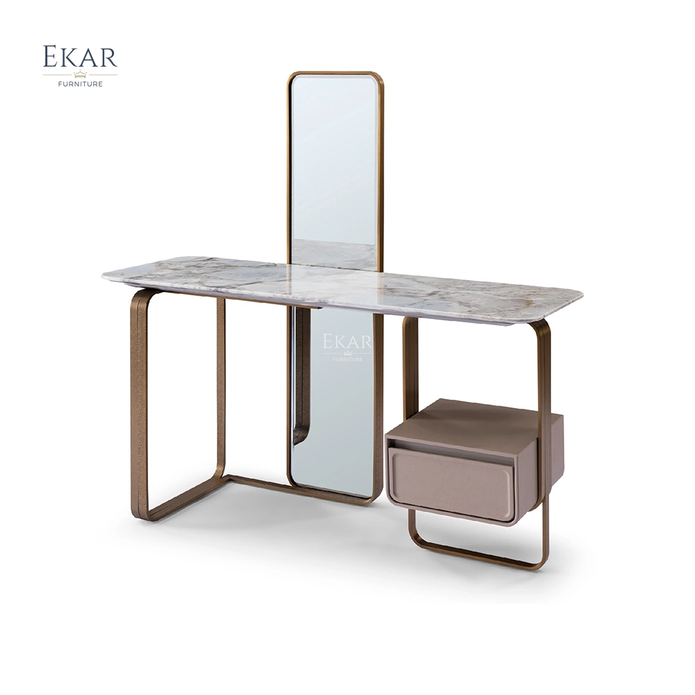 Big Mirror Bedroom Makeup Table - Light Luxury Modern Victoria Marble Dressing Table with Leather Drawer Vanity