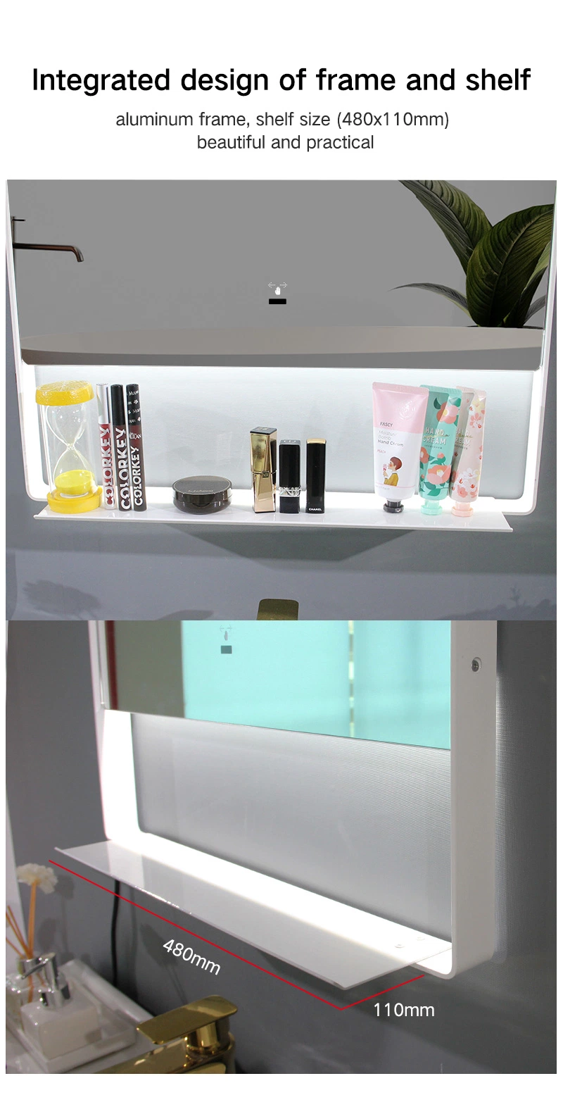 LED Mirror with Shelf LED Bathroom Vanity Mirror with Shelf