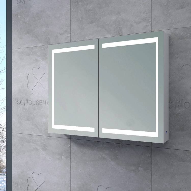 with Shelves Smart Aluminum Frame Backlit SMD3528 LED Light Illuminated Bathroom Cabinet Mirror IP44