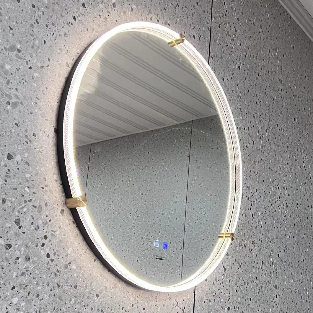 Round Square Acrylic Solid Surface Frame Hotel Bathroom LED Lighted Mirror