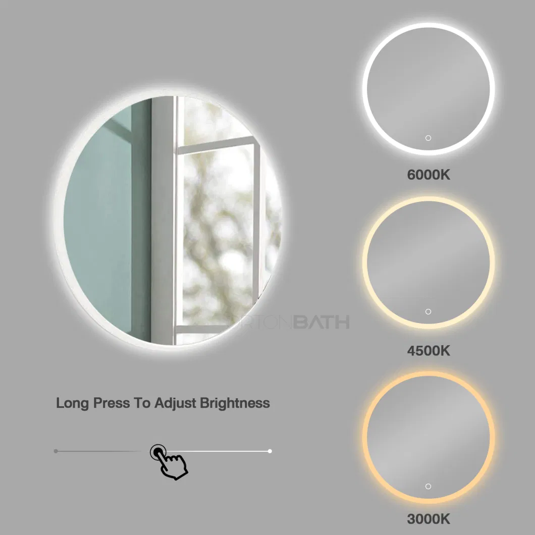 Ortonbath Round Frameless Backlit LED Bathroom Wall Mirror, LED Wall Mirror for Bathroom, 3 Colors Dimmable Lights, IP54 Enhanced Anti-Fog