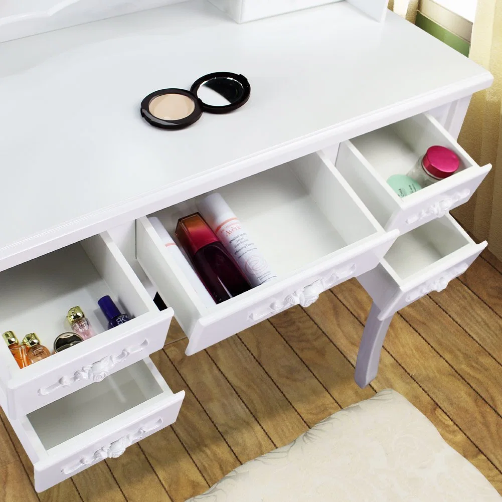 Tri-Fold Mirror Dressing Table with 7 Drawers