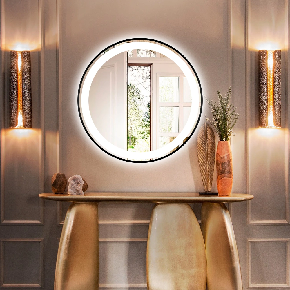 Round Bathroom LED Mirror Design Wall Decoration Black Metal Frame Mirror