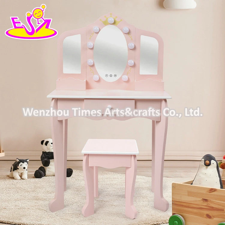 Most Popular Girls Pink Wooden Dressing Table with LED Mirror W08h193