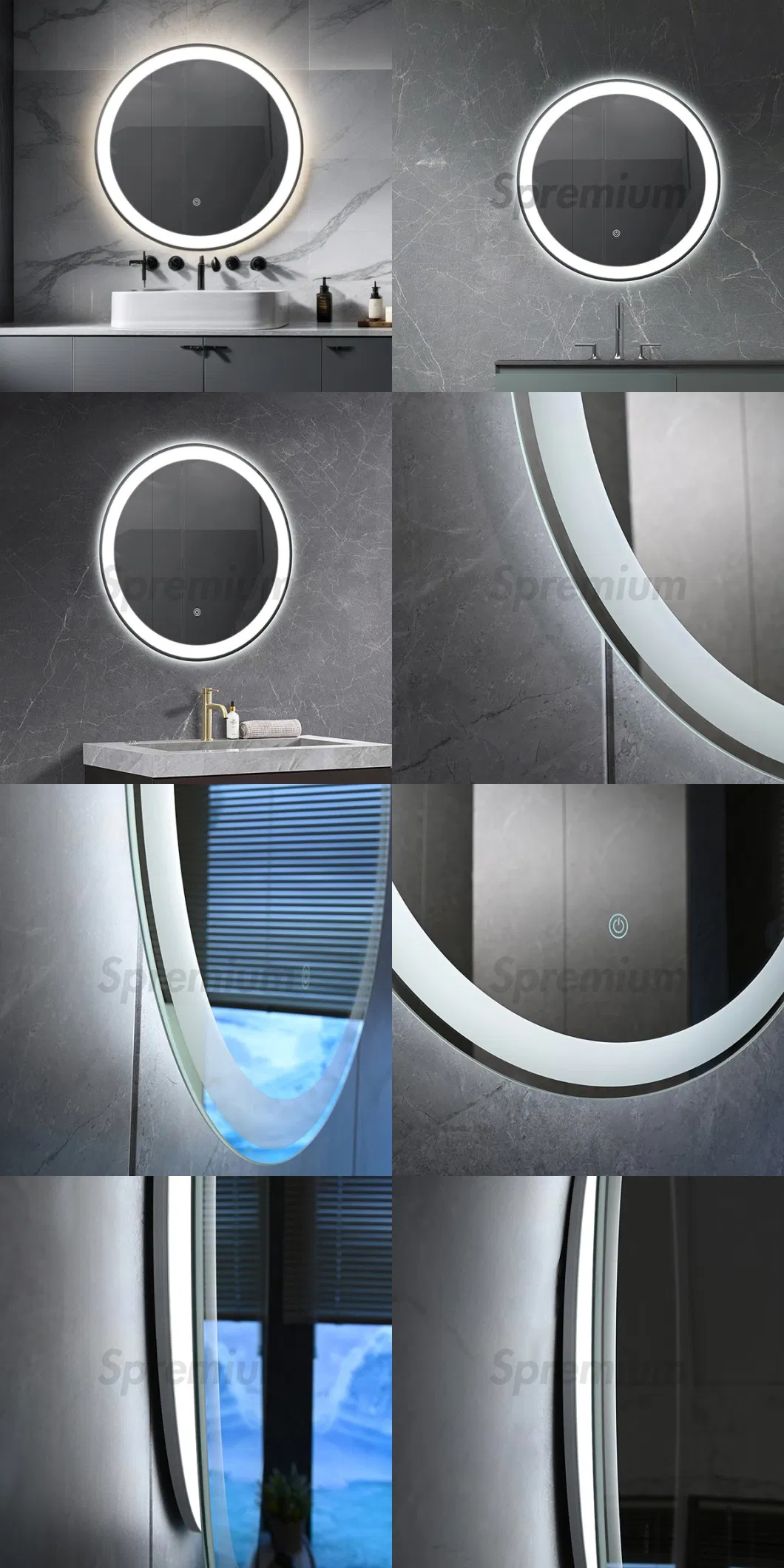 CE ETL UL Certificate Round Fogless Glass Vanity Mirror Hair Salon Hotel Room Frameless Smart LED Bathroom Wall Mirrors Espejos with Light