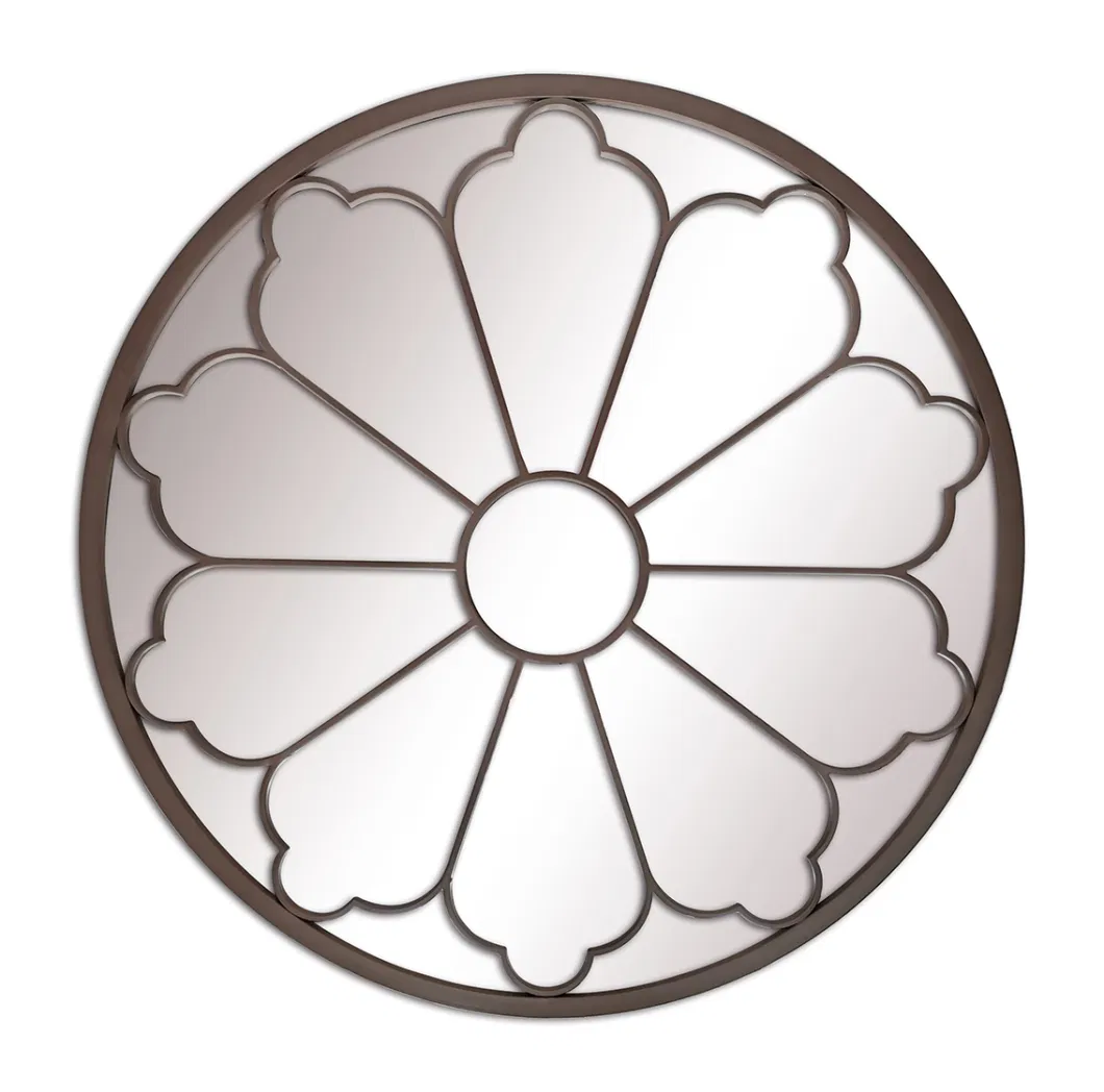 Vintage Black Round Flower Design Iron Wall Mirror Aluminium Wall Mirror