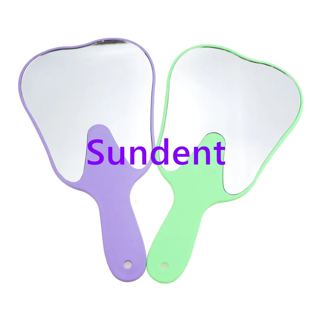 Dental Oral Clinic Supplies Tooth Shaped Handheld Plastic Makeup Cosmetic Hand Patient Face Mirrors