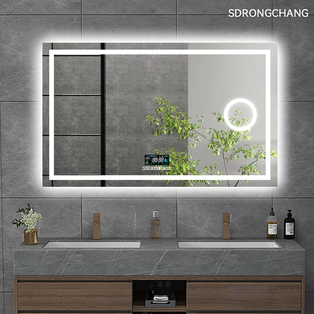 Factory Rectangle Magnifying Silver Mirror with LED Light Hotel Home Furniture