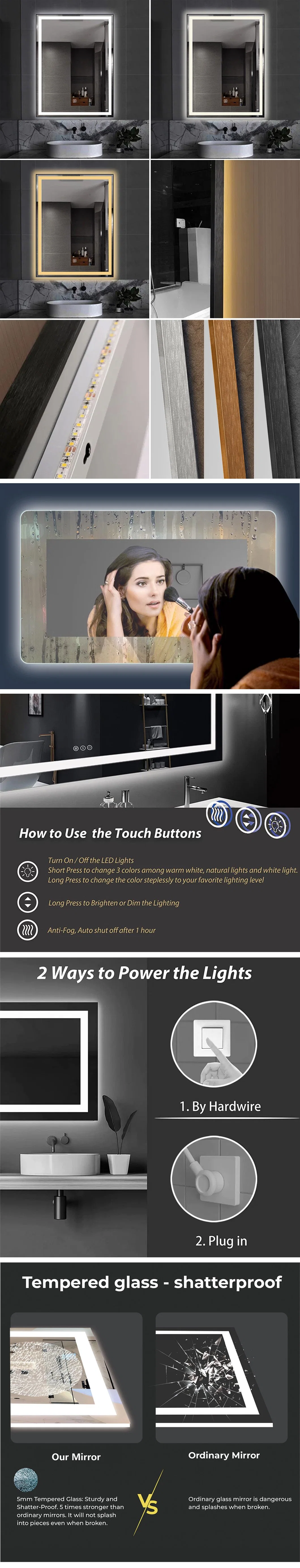 Frameless Illuminated Smart Large Light Wall Mirror LED Mirror Bathroom