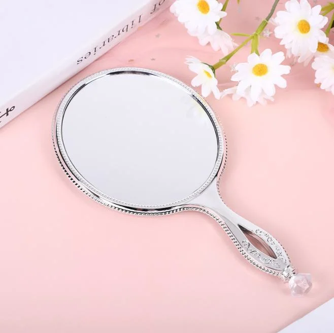 Silver Classical Makeup Hand Mirror Custom Cosmetic Retro Diamond Handheld Mirror