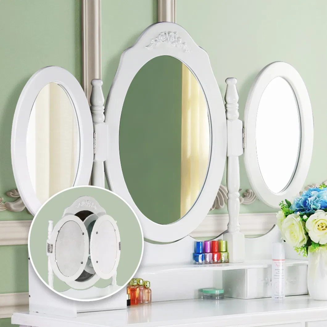 Tri-Fold Mirror Dressing Table with 7 Drawers