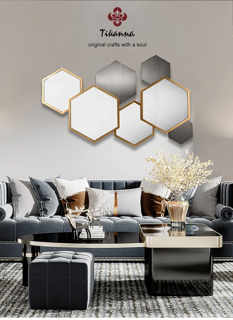 Large Contemporary Wall Decor Irregular Shape Pieces Stainless Steel Frame Livingroom Mirrors