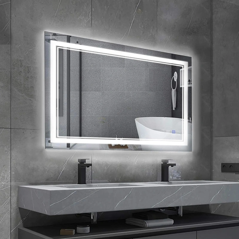 Frameless Rectangle LED Mirror Bluetooth Bathroom Mirror Interior Deco Wall Mirror