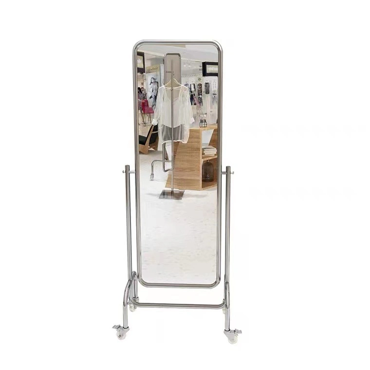 Stainless Steel Full-Length Mirror Clothing Store Mirror Dressing Mirror Movable Mirror Full-Length Mirror Floor-to-Ceiling Mirror Wind Home