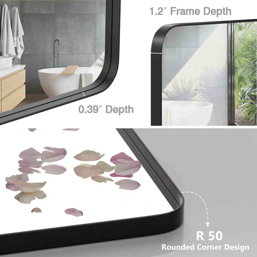 Ortonbath1 French Style Black Gold Framed Bath Home Smart Wall Mounted Non-LED Mirror Bathroom Designer Art Mirror