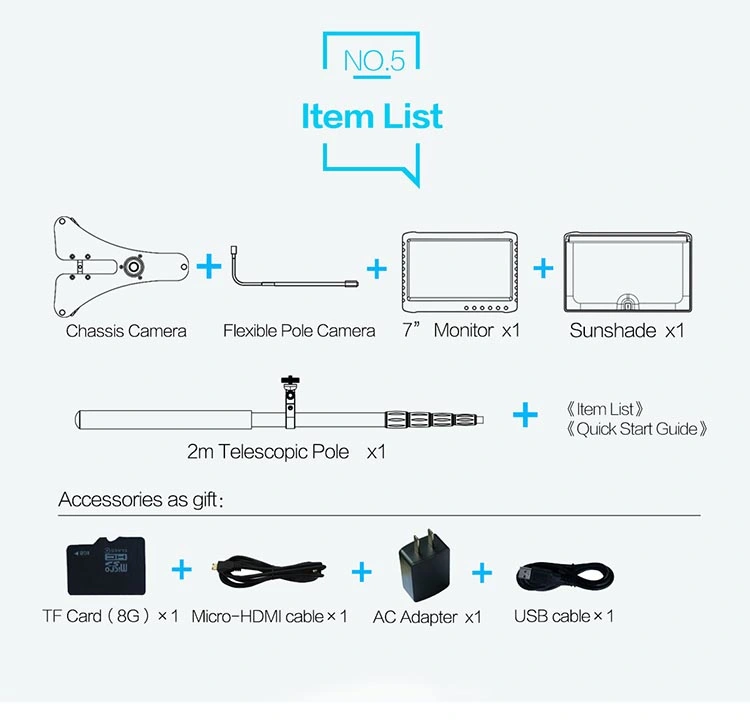 7inch HD LCD Screen 1080P Under Vehicle Scanning System Car Video Inspection Telescopic Camera Monitor System