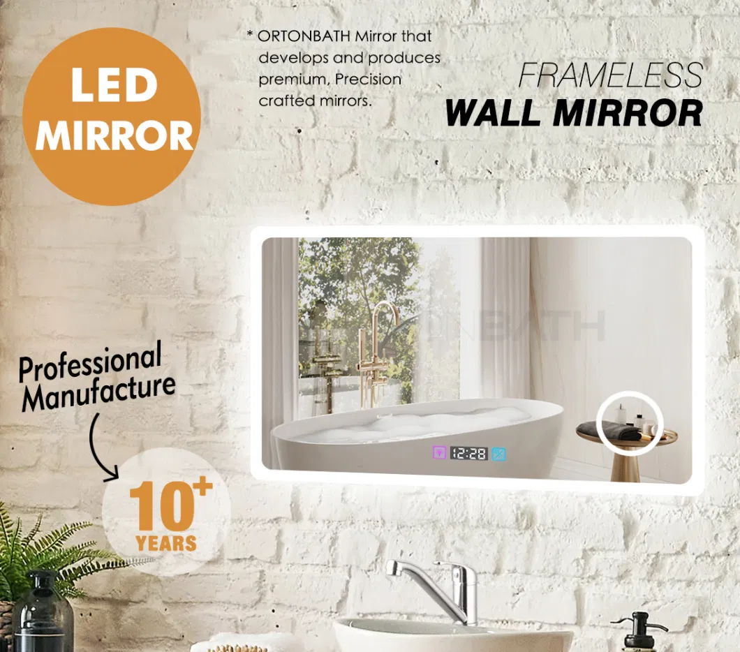 Ortonbath Backlit Frameless Vanity Smart Mirror with Lights Wall Mounted 24X32 Inch Dimmer Defogger Clear Shatterproof LED Bathroom Mirror with Magnifier