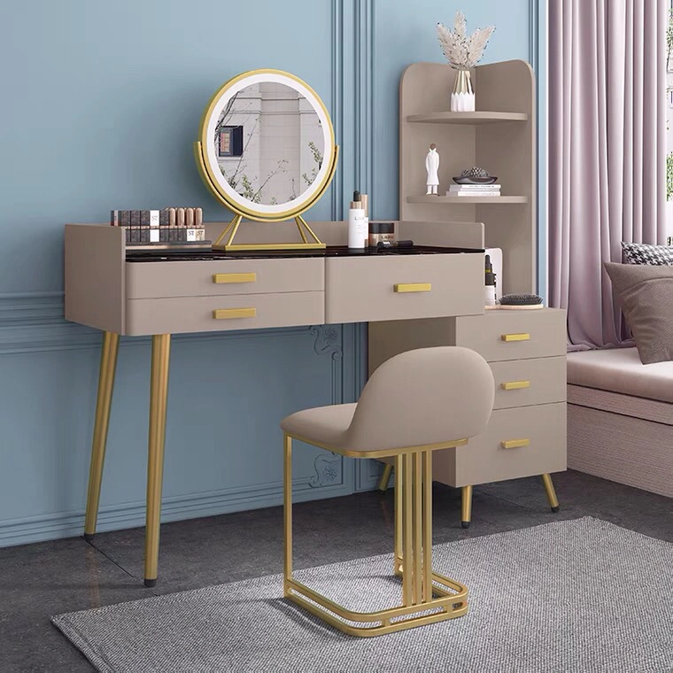 Multiple Storage Design Hotel Home Bedroom Furniture Marble Makeup Dresser Mirror Dressing Table