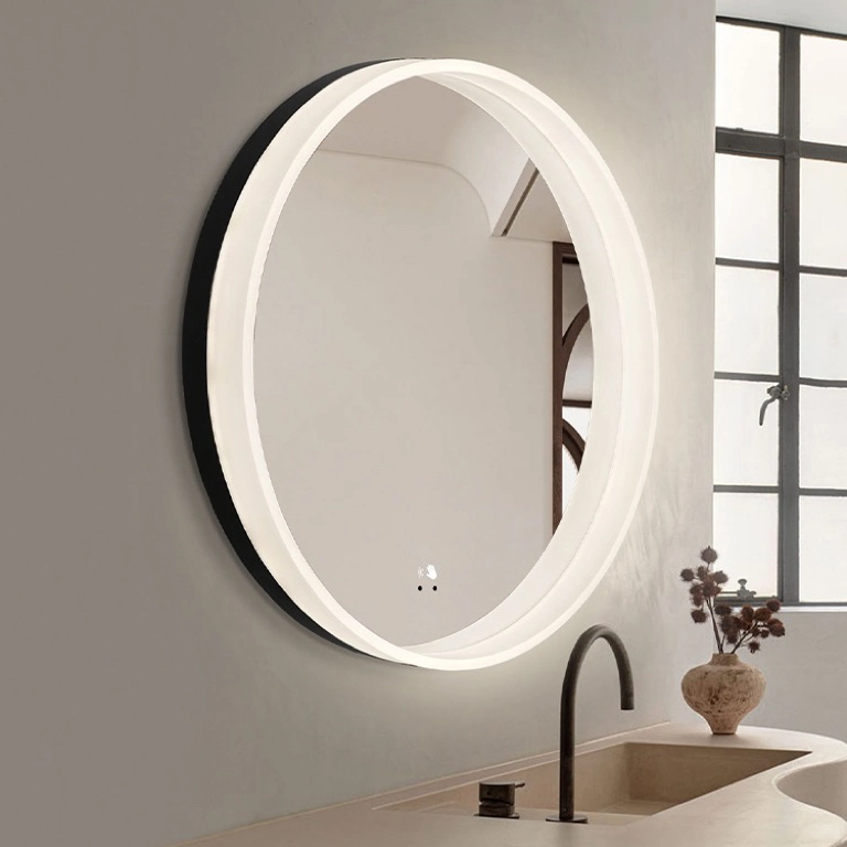 Round Square Acrylic Solid Surface Frame Hotel Bathroom LED Lighted Mirror