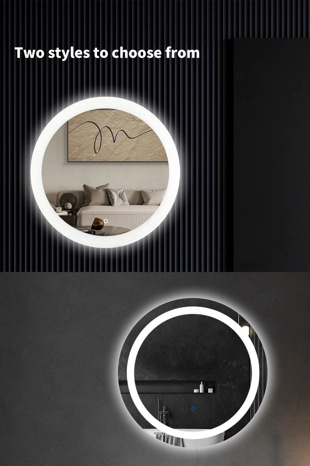 CE/Rosh Hotel Villa Front and Back Glow Black Border LED Bathroom Mirror