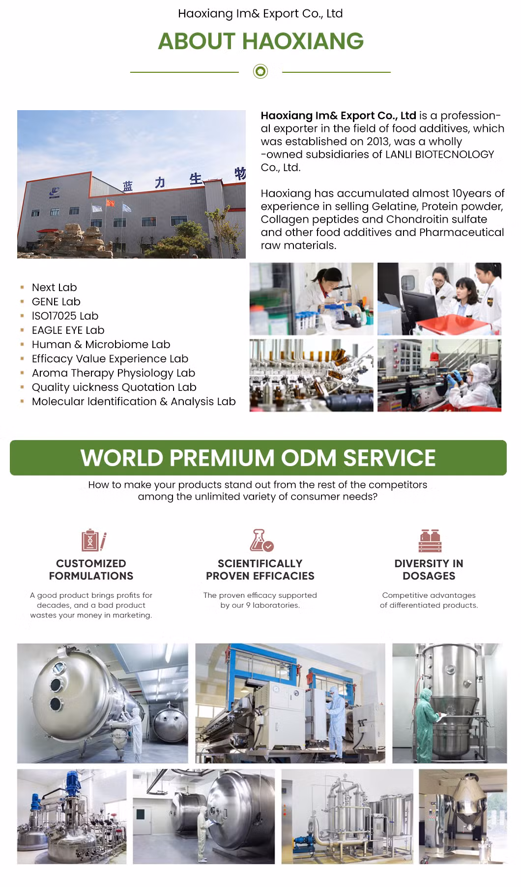 Haoxiang Wholesale Bulk High Purity Pea Peptides in Immune and Anti-Fatigue Customized Clear Hydrolyzed Instant Textured Isolate Peabean Peptides Protein Powder