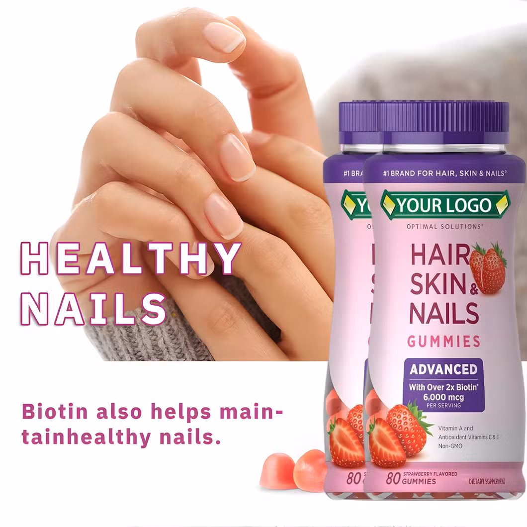 OEM/ODM Vegan Vitamin a; C Strawberry Flavored Candy Hair, Skin &amp; Nails Biotin Gummy Supplement