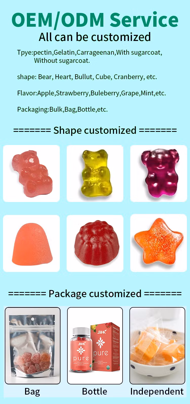 OEM/ODM Vegan Vitamin a; C Strawberry Flavored Candy Hair, Skin &amp; Nails Biotin Gummy Supplement